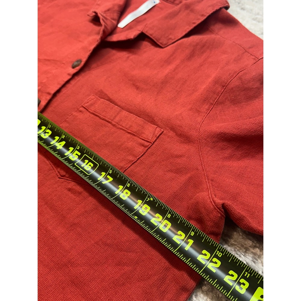 KUHL Button‎ Down Shirt Women Large Red Short Sleeve Hemp Cotton Boxy Top - Picture 5 of 10